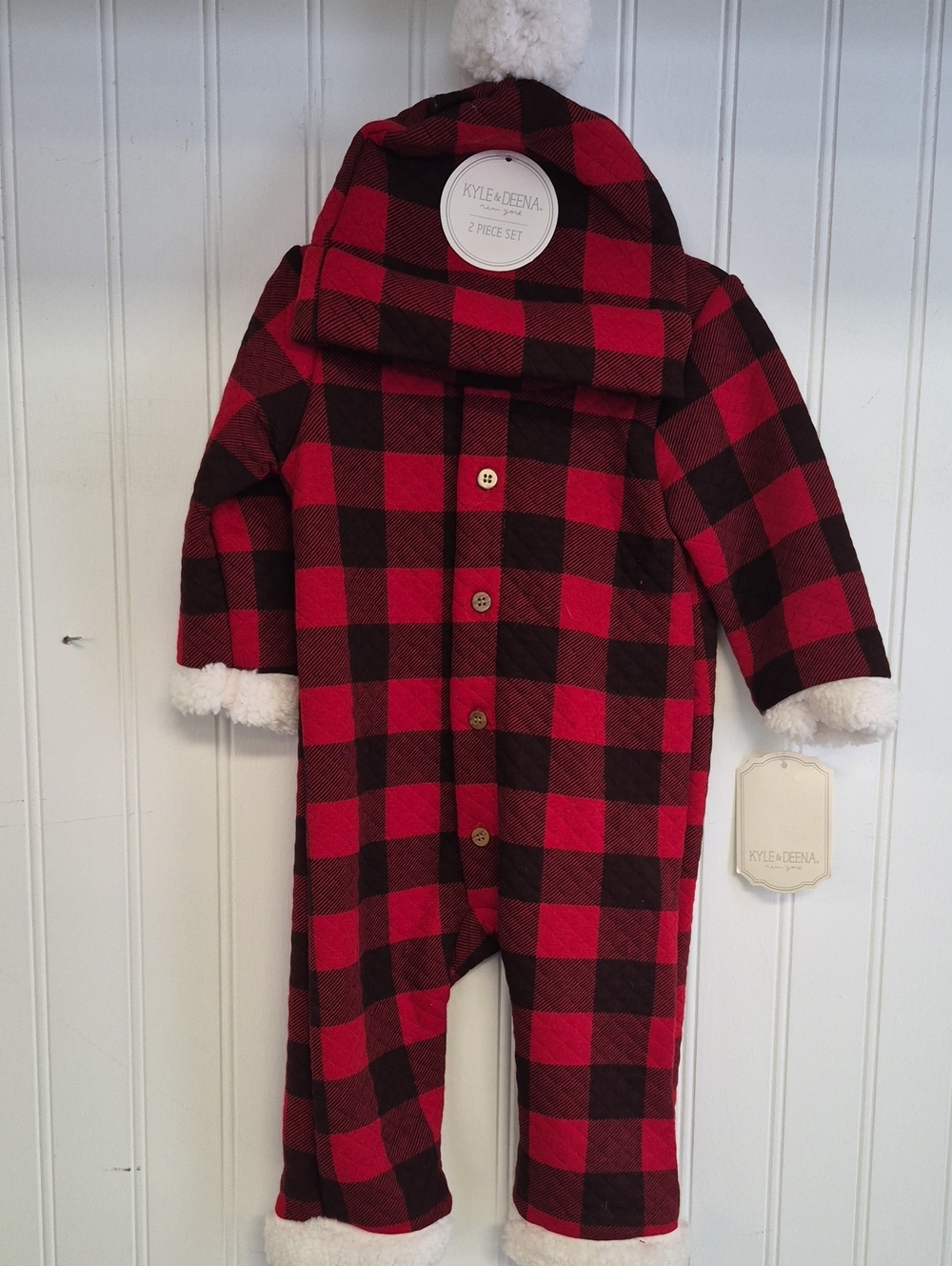 1012- Kyle & Deena Red Buffalo Plaid Hooded Baby Two-Piece